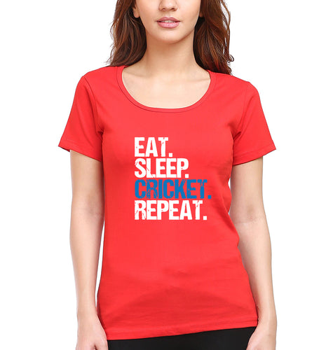 CRICKET Eat Sleep Cricket Repeat T-Shirt for Women-Red-Ektarfa.online