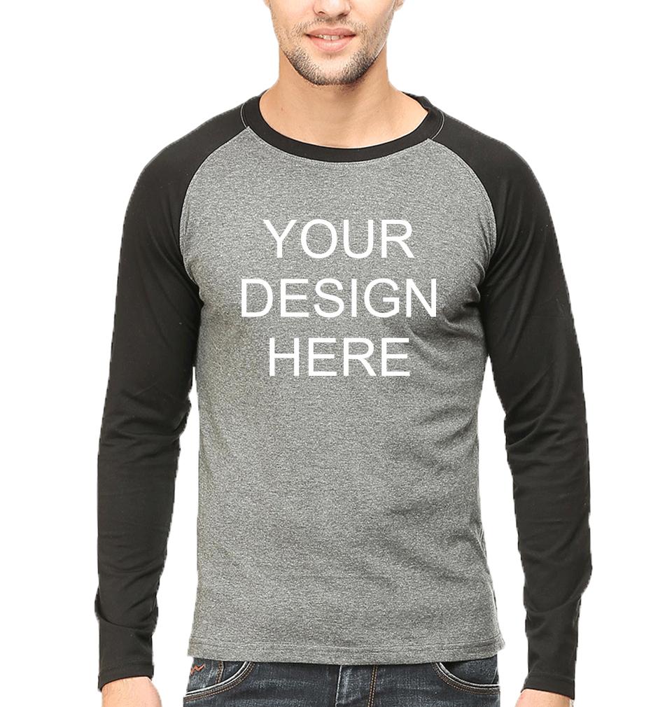 Customized-Custom-Personalized Raglan Full Sleeves T-Shirt for Men-S(38 Inches)-Black-Charcoal-ektarfa.com