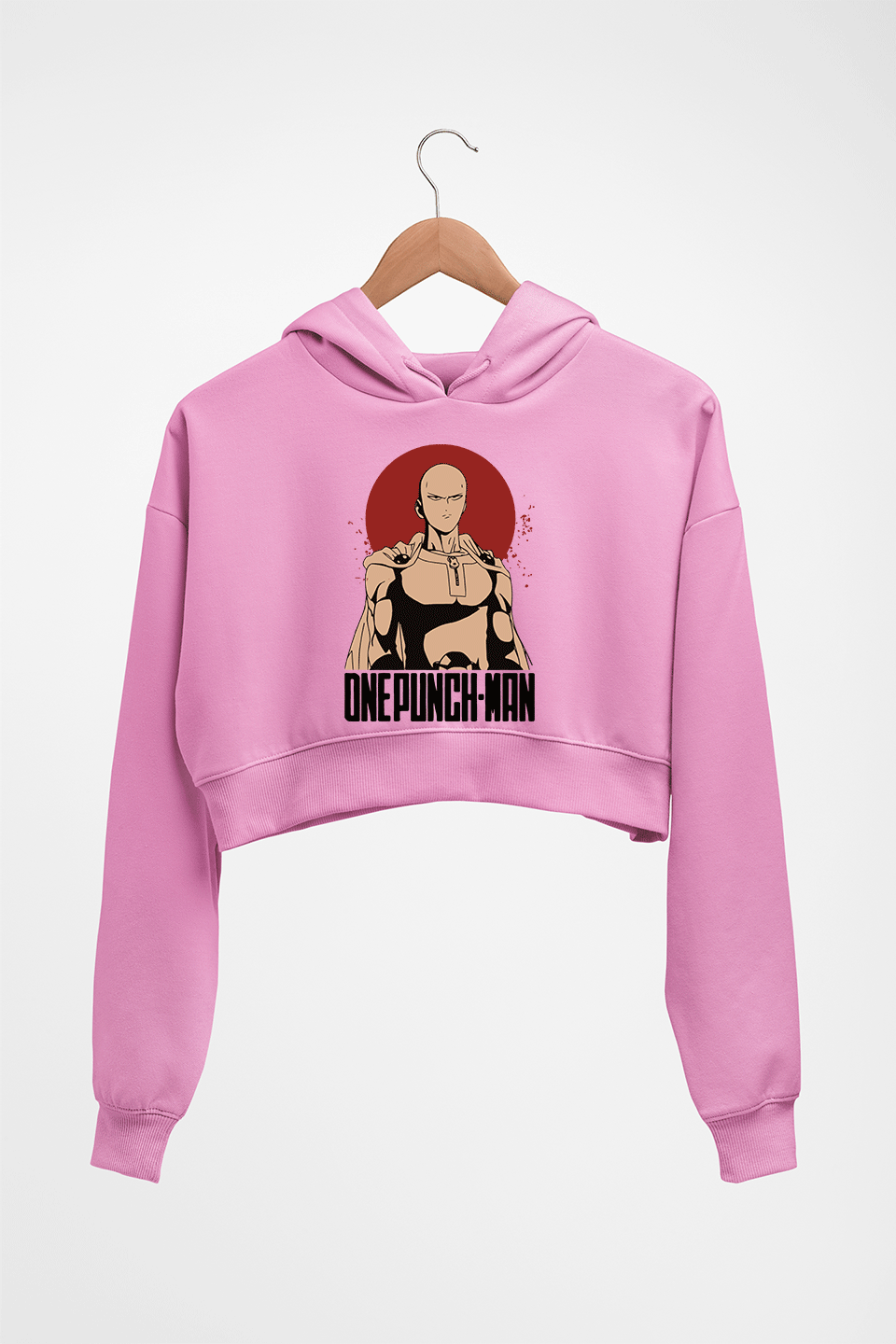 One-Punch Man Crop HOODIE FOR WOMEN-Light Baby Pink-Ektarfa.online