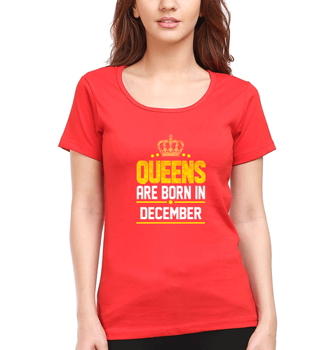 Queens Are Born In December T-Shirt for Women-Red-Ektarfa.online