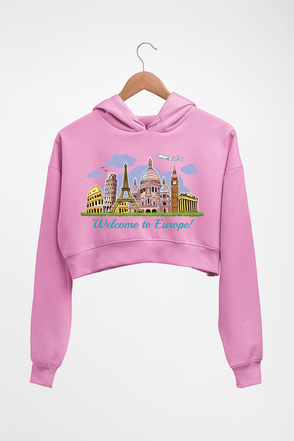 Welcome to Europe Crop HOODIE FOR WOMEN-Light Baby Pink-Ektarfa.online