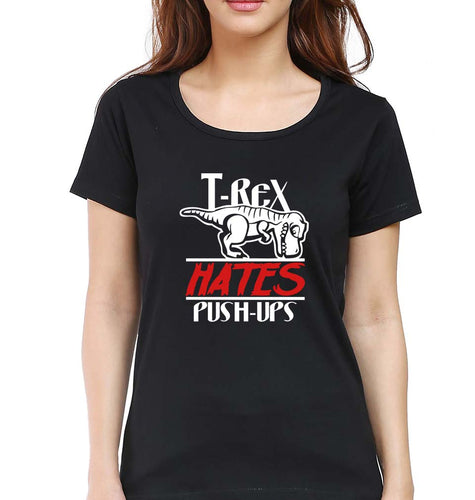 T-Rex Gym Funny T-Shirt for Women-Black-Ektarfa.online