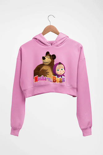 Masha and the Bear Crop HOODIE FOR WOMEN-Light Baby Pink-Ektarfa.online