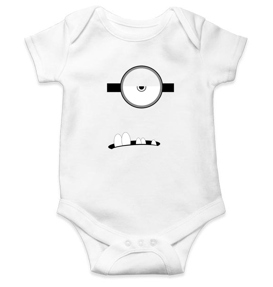 Minion Single Eye & Teeth Kids Romper For Baby Boy/Girl-0-5 Months(18 Inches)-White-Ektarfa.online