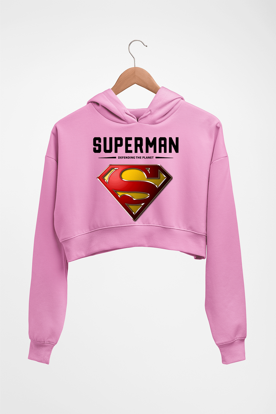 Superman Superhero Crop HOODIE FOR WOMEN-Light Baby Pink-Ektarfa.online