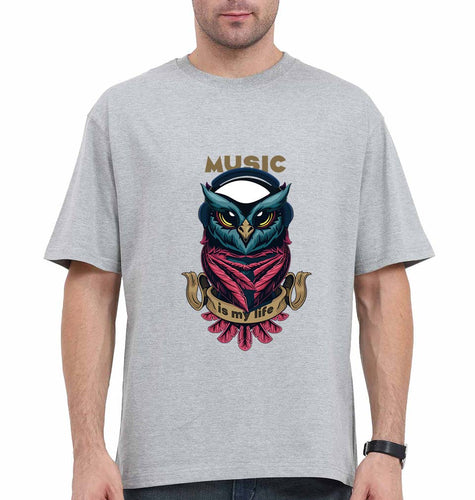 Owl Music Oversized T-Shirt for Men-Grey-Ektarfa.online