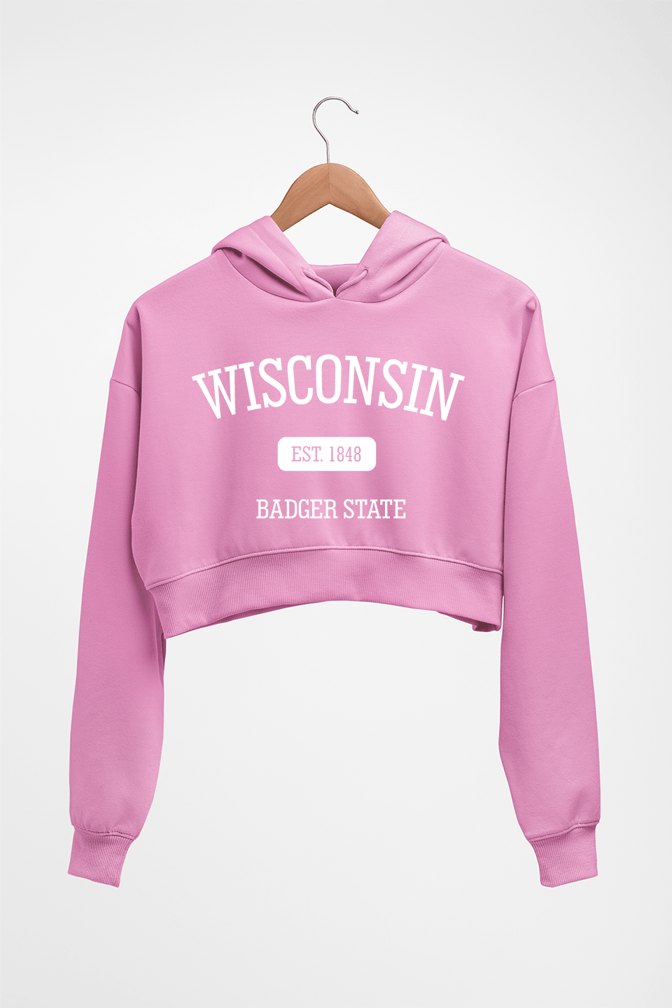 Varsity Wisconsin Crop HOODIE FOR WOMEN-Light Baby Pink-Ektarfa.online