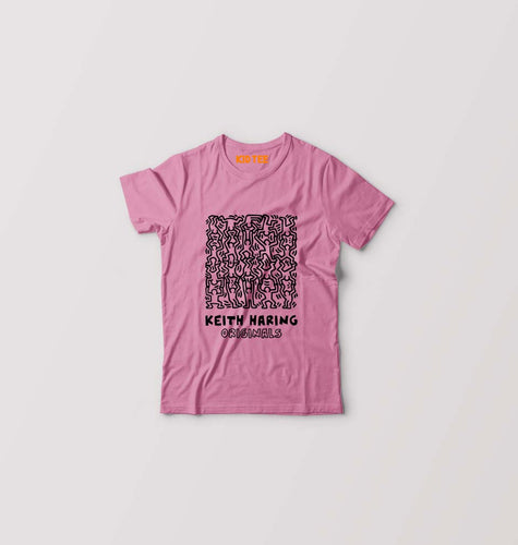 Keith Haring Kids T-Shirt for Boy/Girl-Pink-Ektarfa.online
