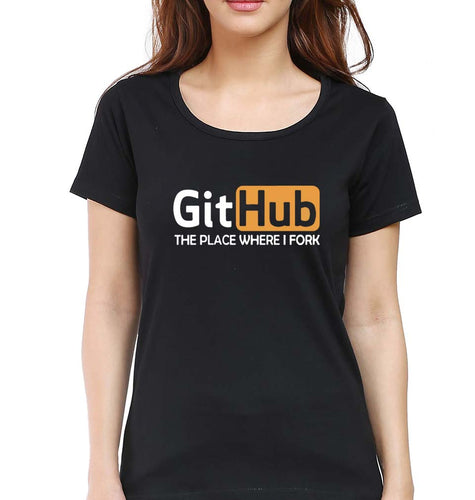 GitHub T-Shirt for Women-Black-Ektarfa.online