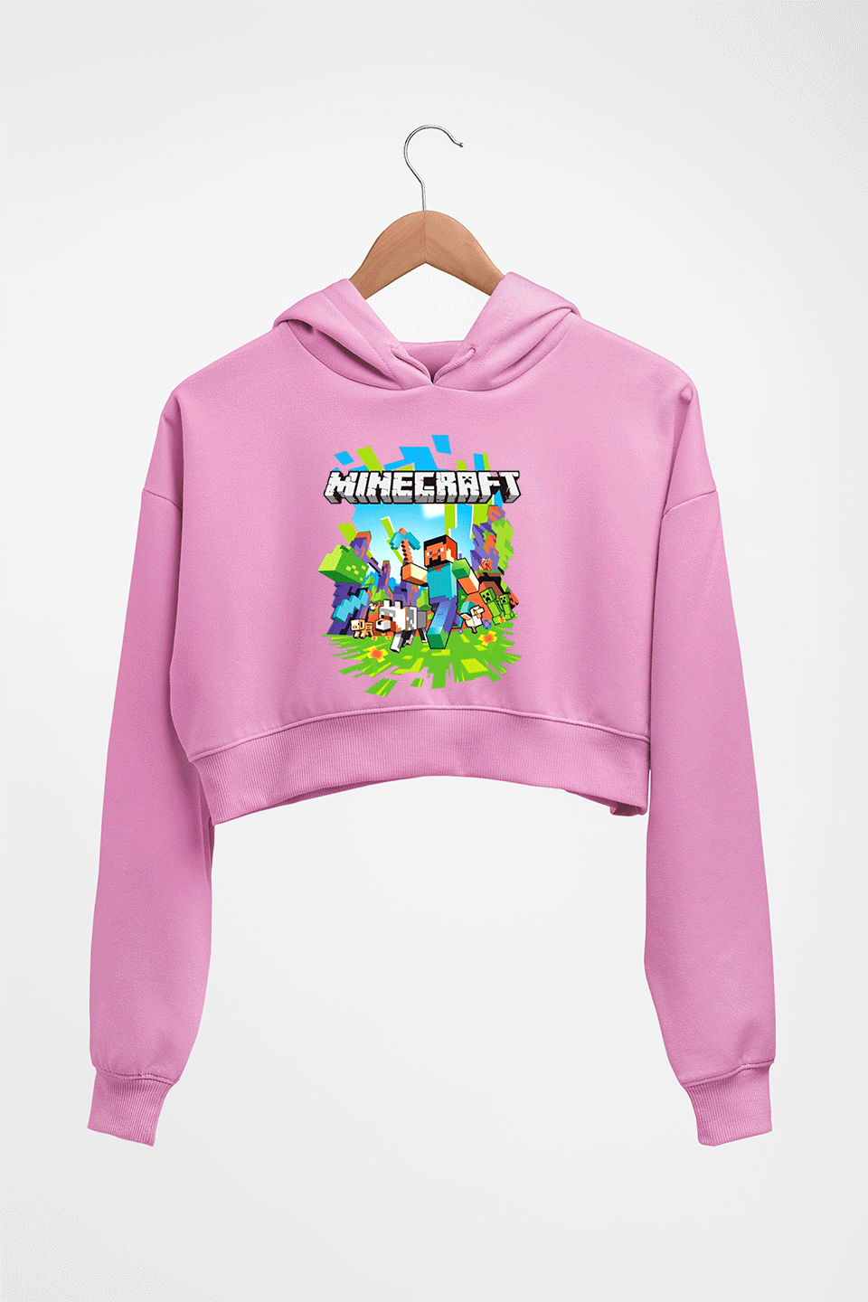 Minecraft Crop HOODIE FOR WOMEN-Light Baby Pink-Ektarfa.online