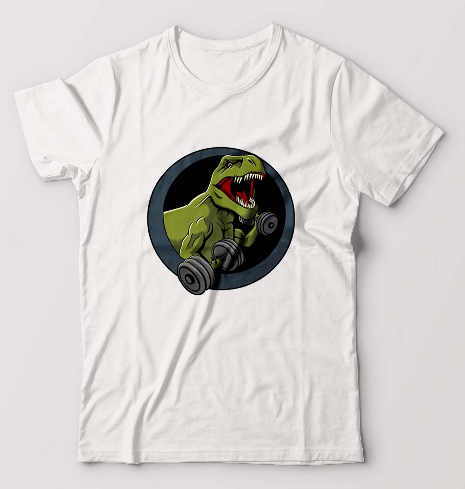 Angry T-Rex Gym T-Shirt for Men-White-Ektarfa.online