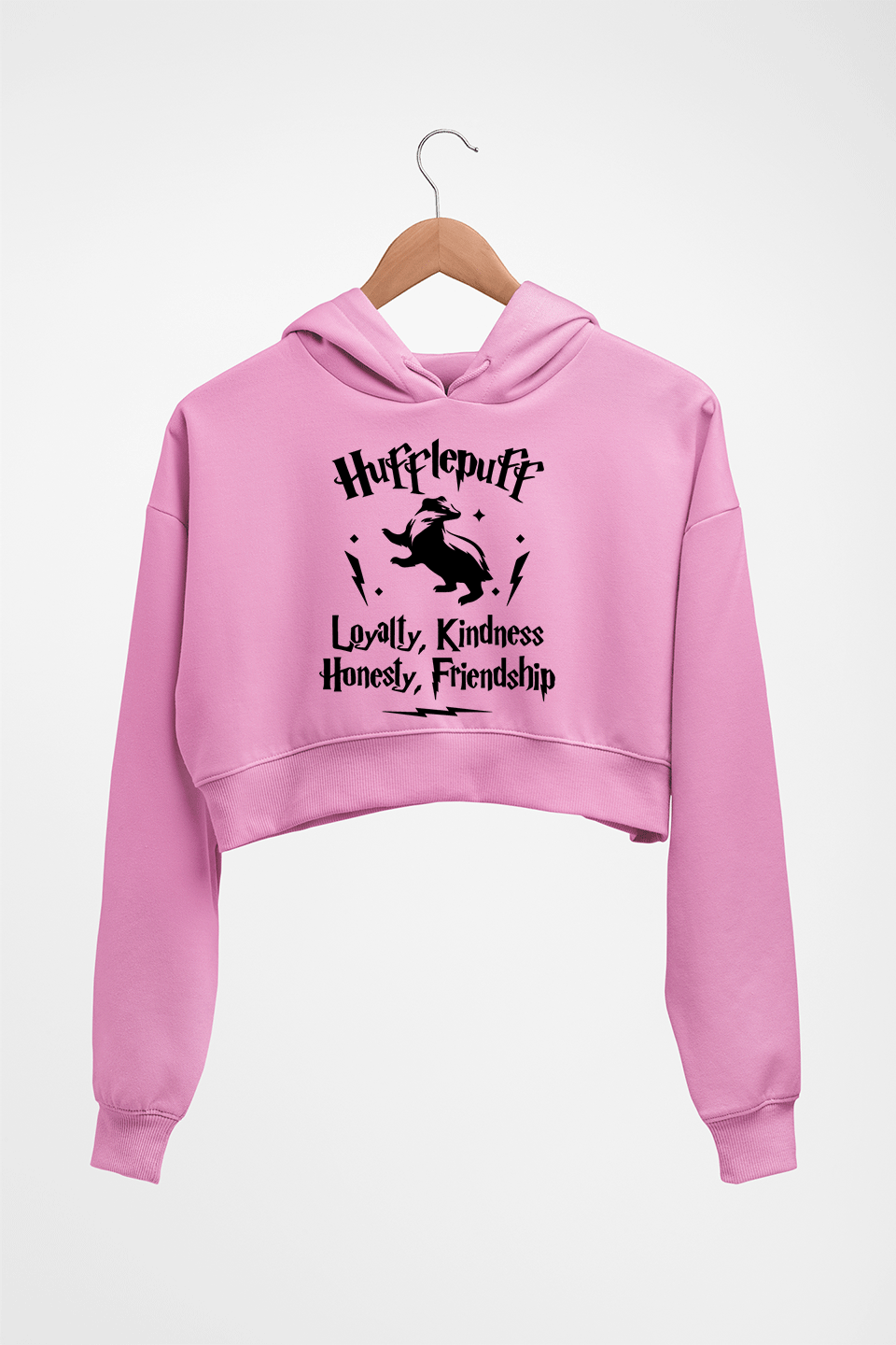 Hufflepuff Harry Potter Crop HOODIE FOR WOMEN-Light Baby Pink-Ektarfa.online