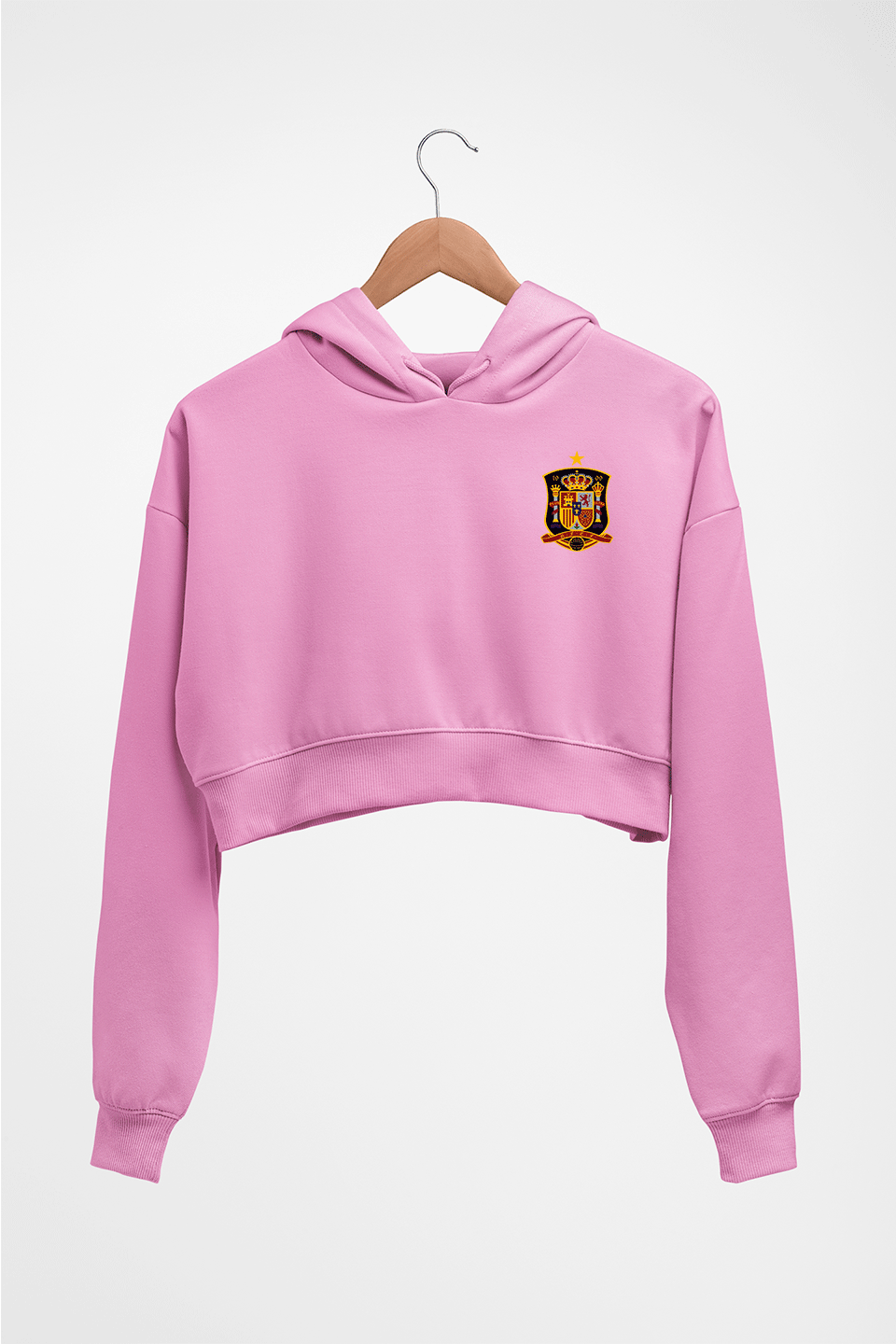 Spain Football Crop HOODIE FOR WOMEN-Light Baby Pink-Ektarfa.online