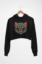 Load image into Gallery viewer, Psychedelic Cat Crop HOODIE FOR WOMEN-Black-Ektarfa.online

