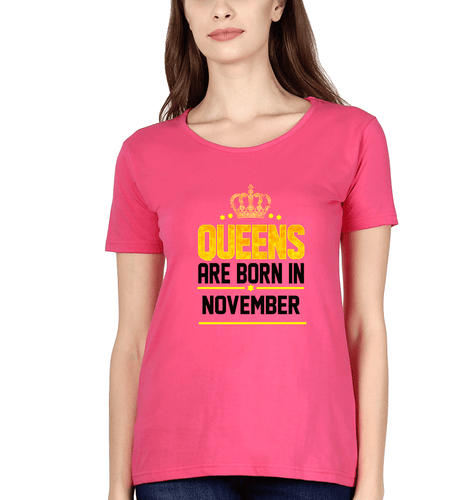 Queens Are Born In November T-Shirt for Women-Pink-Ektarfa.online