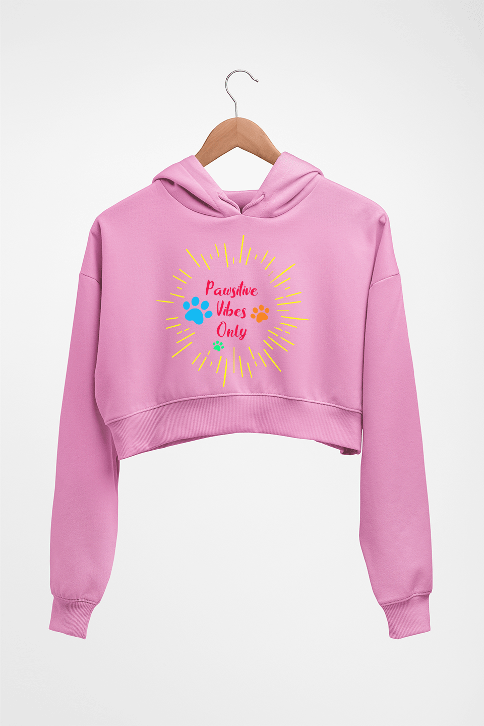 Dog Positive Vibes Crop HOODIE FOR WOMEN-Light Baby Pink-Ektarfa.online
