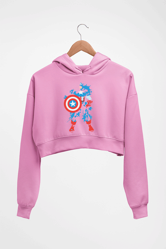 Captain America Superhero Crop HOODIE FOR WOMEN-Light Baby Pink-Ektarfa.online
