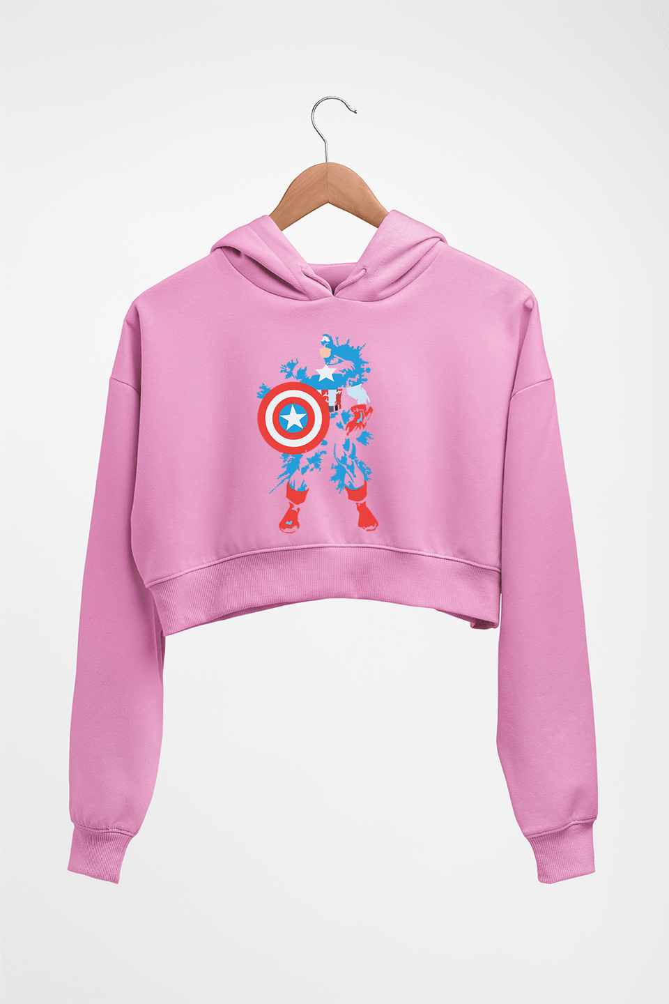 Captain America Superhero Crop HOODIE FOR WOMEN-Light Baby Pink-Ektarfa.online