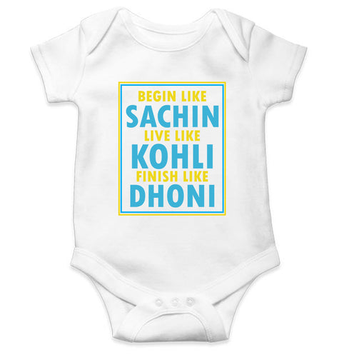 CRICKET Sachin Kohli Dhoni Kids Romper For Baby Boy/Girl-0-5 Months(18 Inches)-White-Ektarfa.online