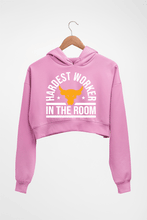 Load image into Gallery viewer, Hardest Worker In the Room Gym Crop HOODIE FOR WOMEN-Light Baby Pink-Ektarfa.online
