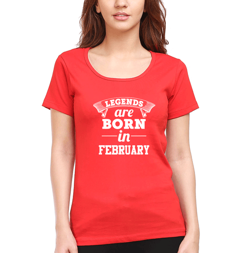 Legends are Born in February T-Shirt for Women-Red-Ektarfa.online