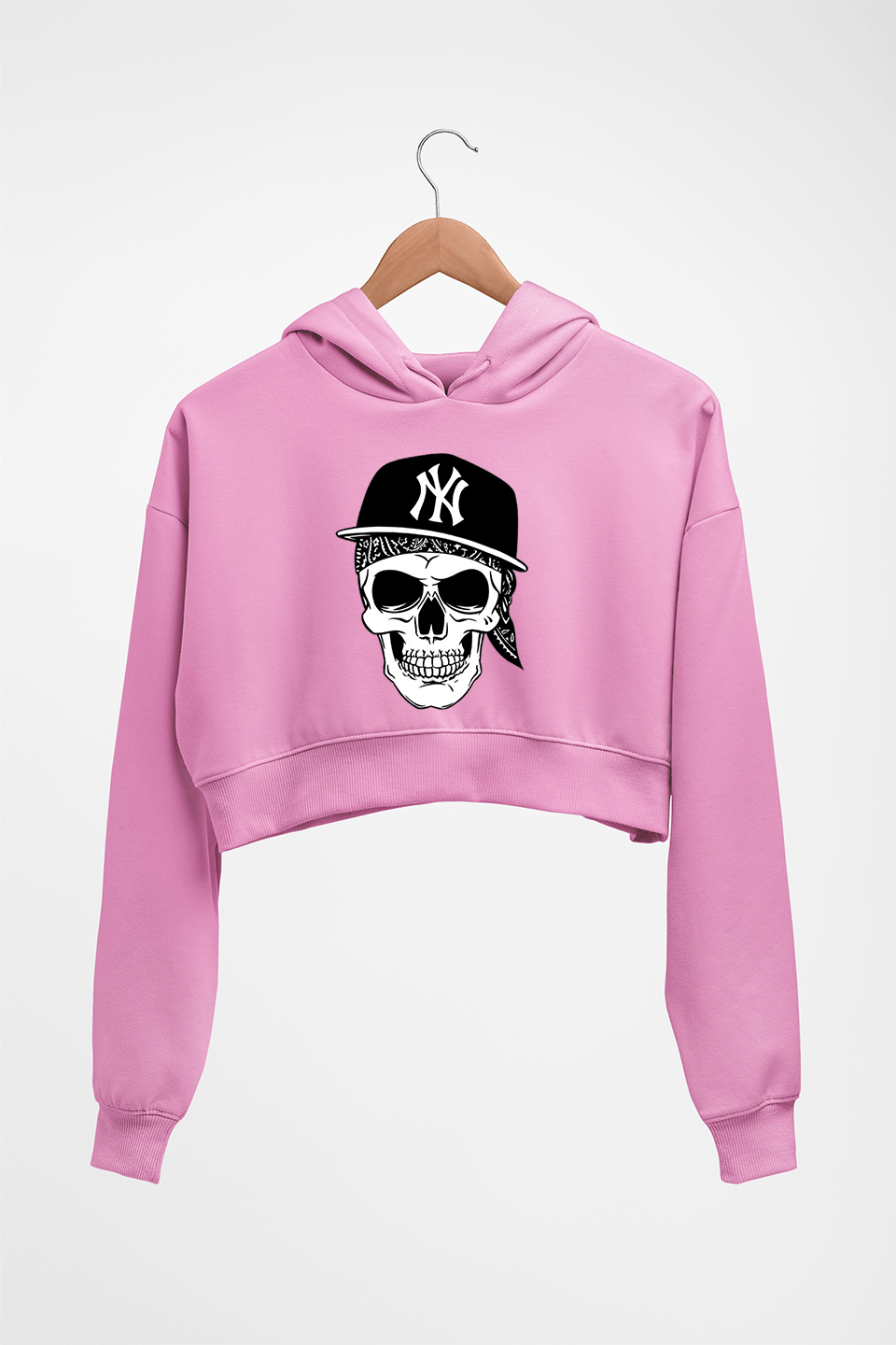 Hip Hop Skull NY Crop HOODIE FOR WOMEN-Light Baby Pink-Ektarfa.online