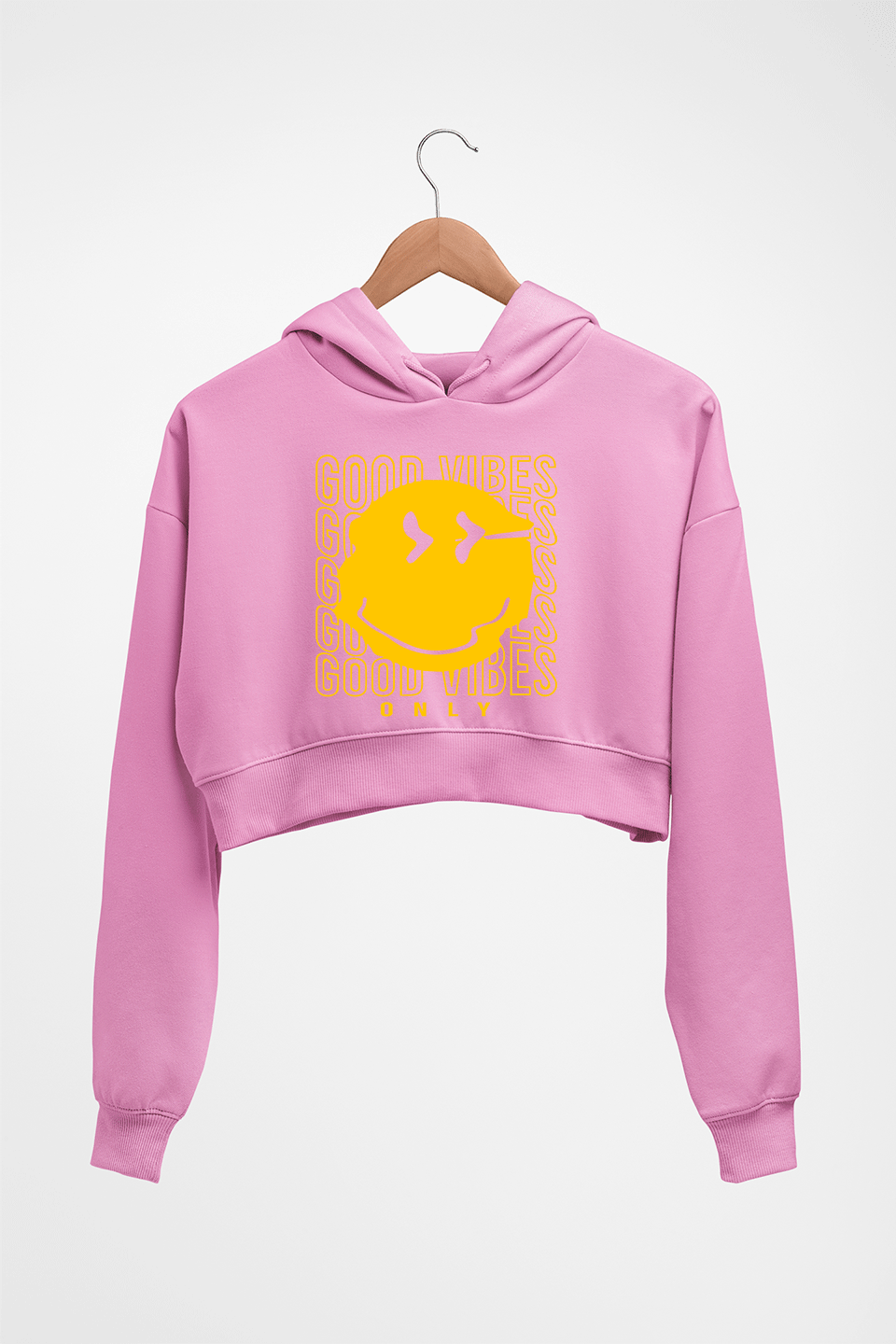Good Vibes Emoji Crop HOODIE FOR WOMEN-Light Baby Pink-Ektarfa.online