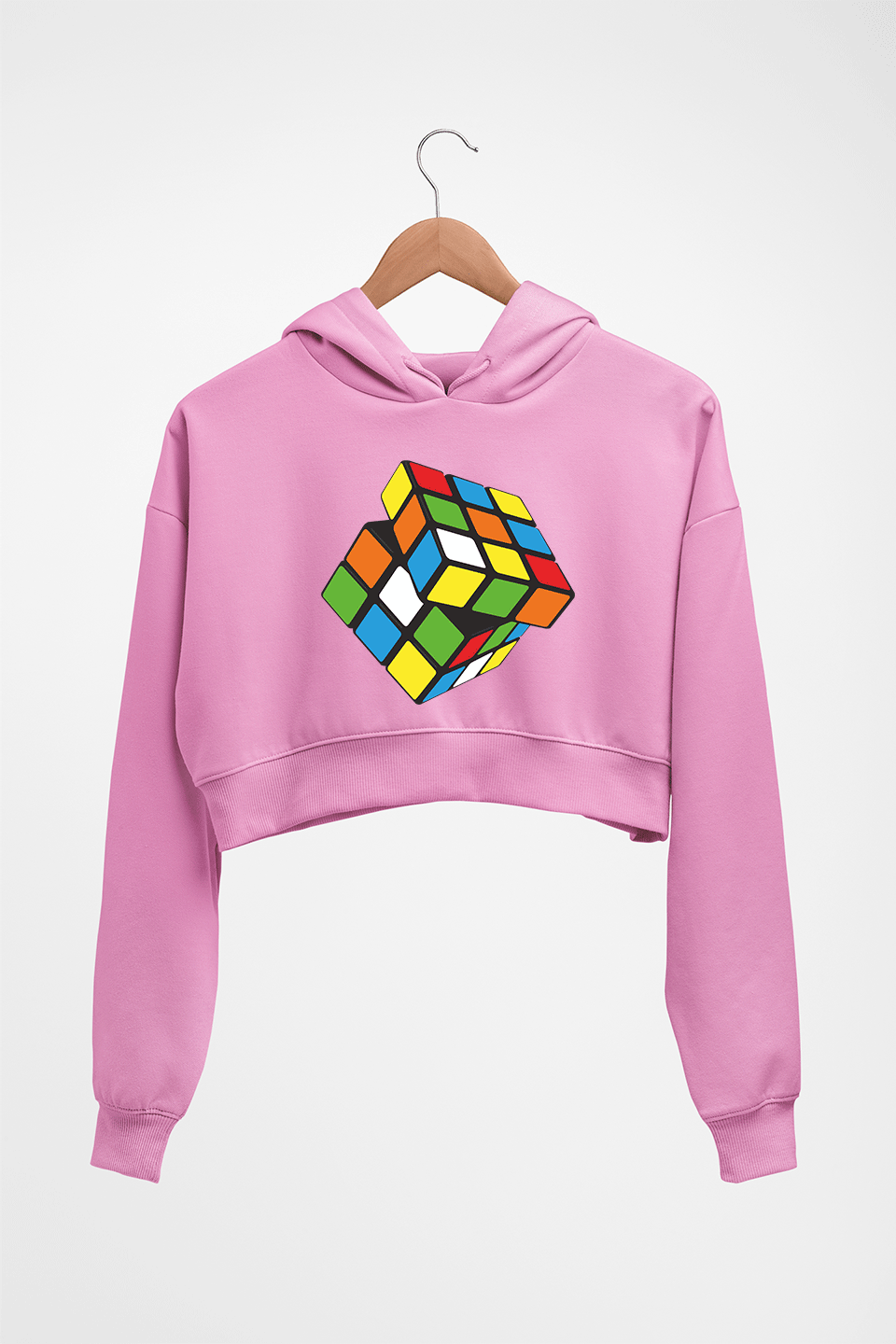 Rubik's Cube Crop HOODIE FOR WOMEN-Light Baby Pink-Ektarfa.online