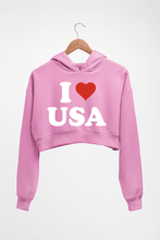 Load image into Gallery viewer, I Love USA Crop HOODIE FOR WOMEN-Light Baby Pink-Ektarfa.online
