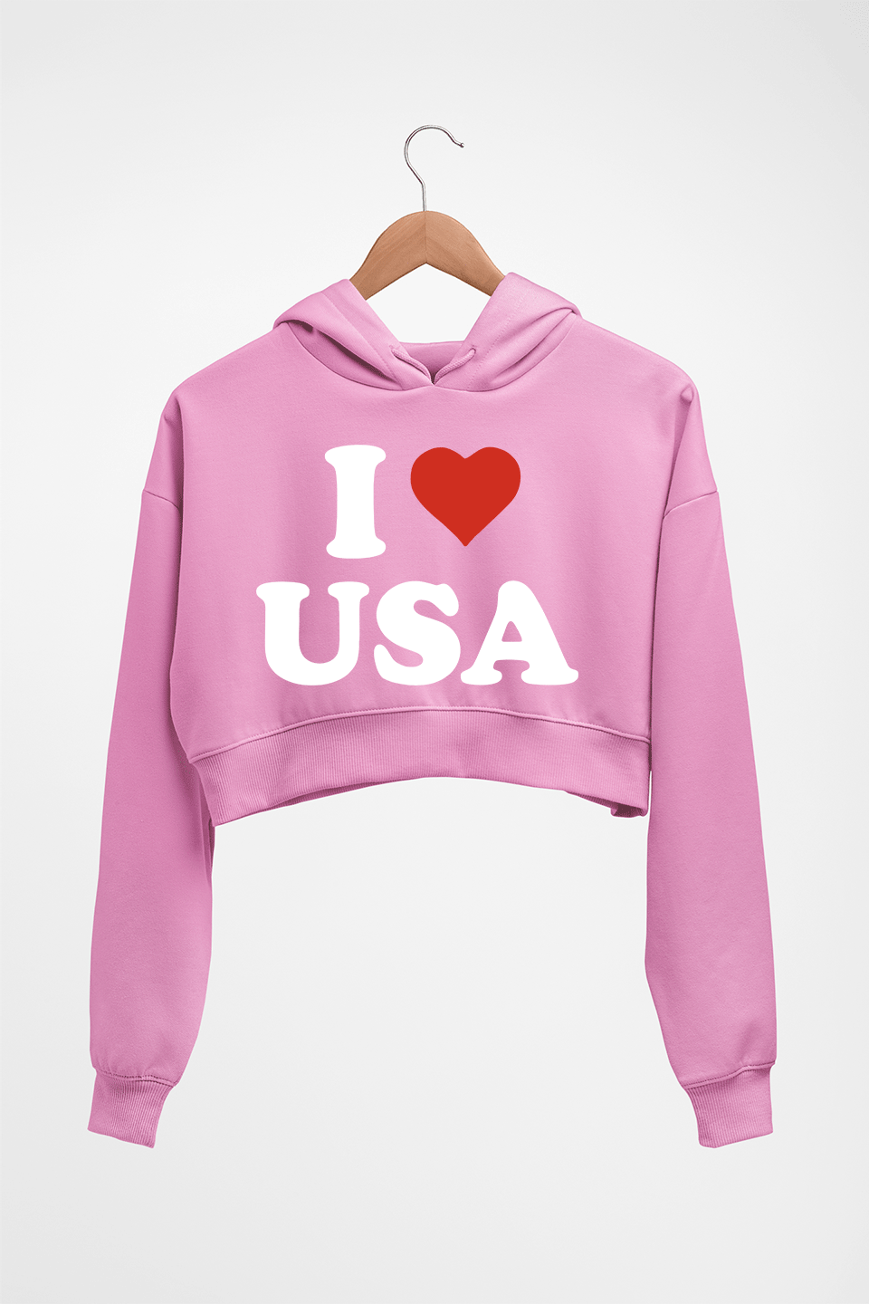 I Love USA Crop HOODIE FOR WOMEN-Light Baby Pink-Ektarfa.online