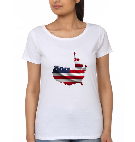 USA America T-Shirt for Women-White-Ektarfa.online