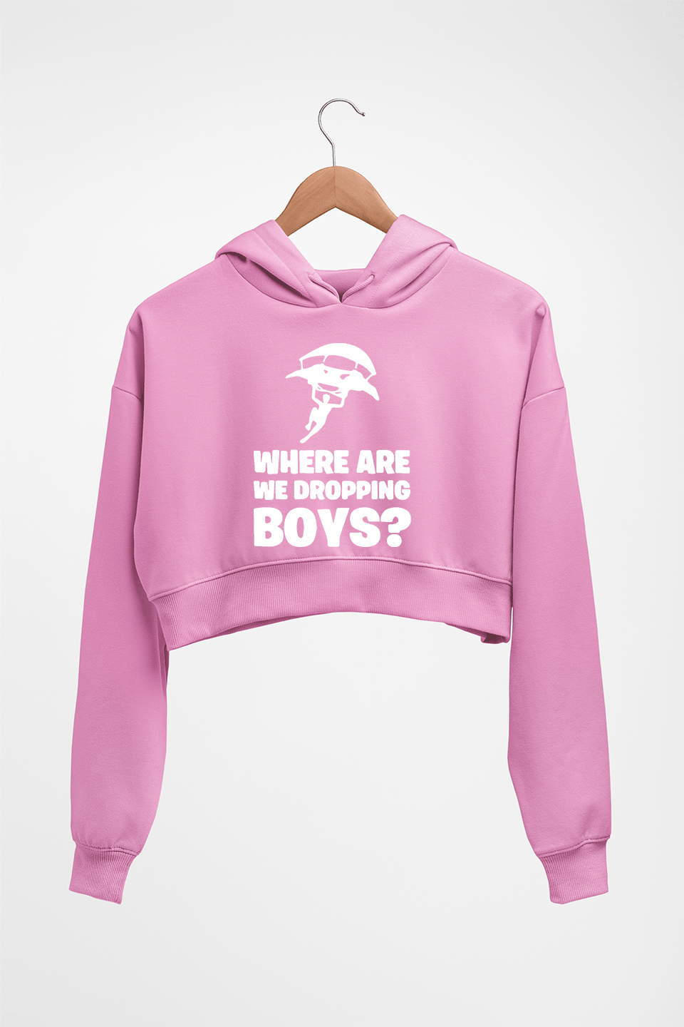 PUBG Where Are We Dropping Boys Crop HOODIE FOR WOMEN-Light Baby Pink-Ektarfa.online