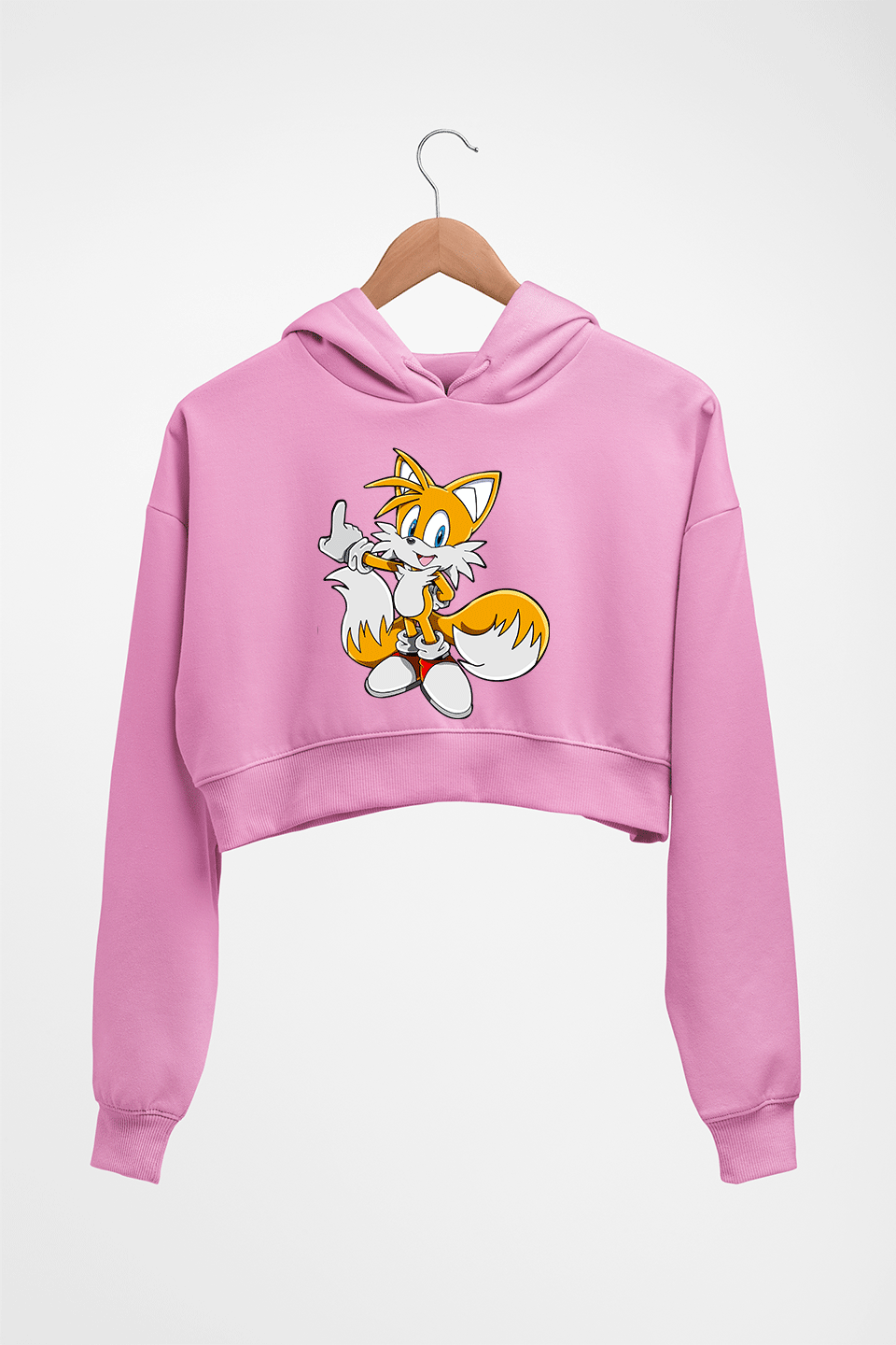 Tails Sonic Crop HOODIE FOR WOMEN-Light Baby Pink-Ektarfa.online