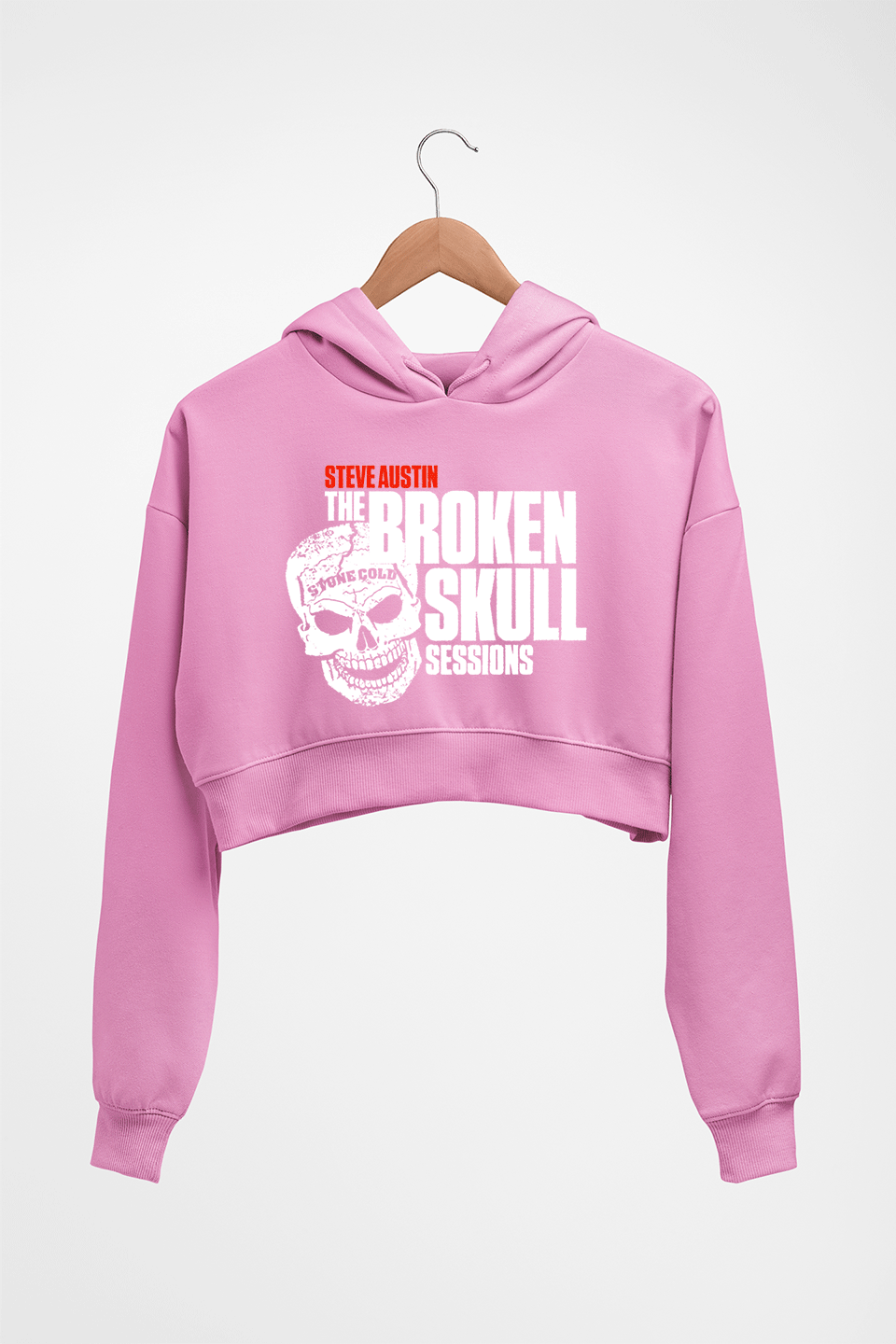 Stone Cold Steve Austin (WWE) Crop HOODIE FOR WOMEN-Light Baby Pink-Ektarfa.online