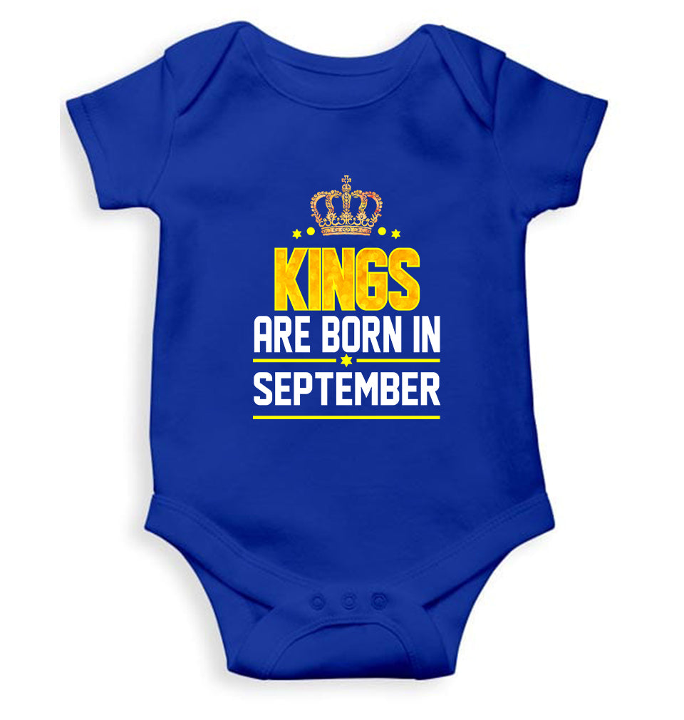 Kings Are Born In September Kids Romper For Baby Boy/Girl-0-5 Months(18 Inches)-Royal Blue-Ektarfa.online