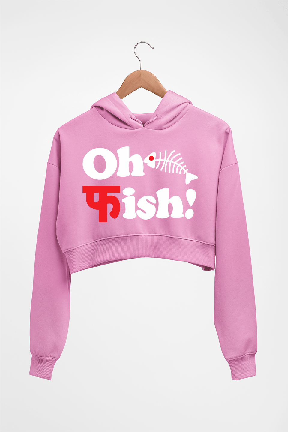 Fish Funny Crop HOODIE FOR WOMEN-Light Baby Pink-Ektarfa.online