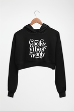 Load image into Gallery viewer, Good Vibes Only Crop HOODIE FOR WOMEN-Black-Ektarfa.online
