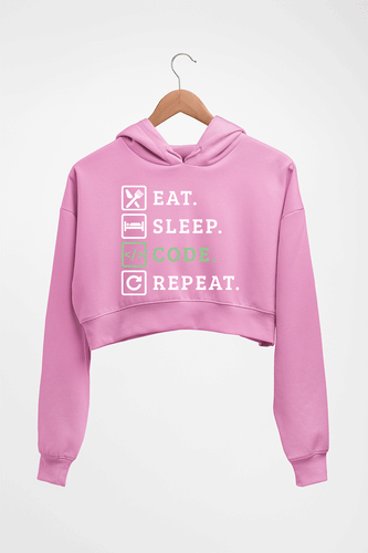 Eat Sleep Code Repeat Crop HOODIE FOR WOMEN-Light Baby Pink-Ektarfa.online