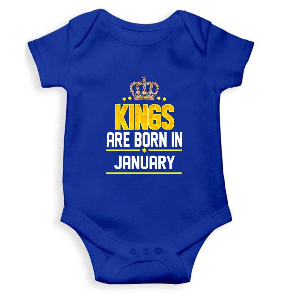 Kings Are Born In January Kids Romper For Baby Boy/Girl-0-5 Months(18 Inches)-Royal Blue-Ektarfa.online