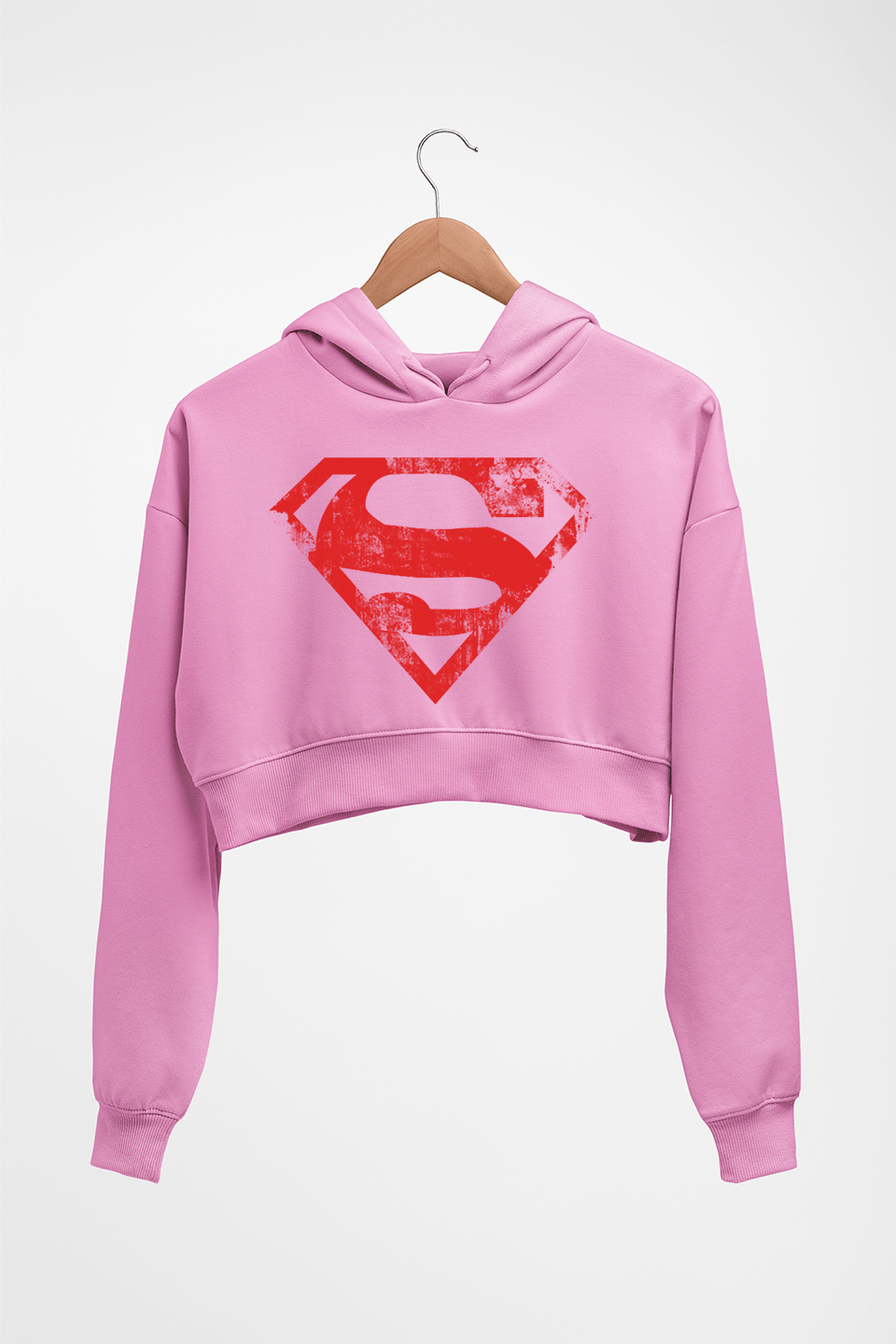 Superman Superhero Crop HOODIE FOR WOMEN-Light Baby Pink-Ektarfa.online