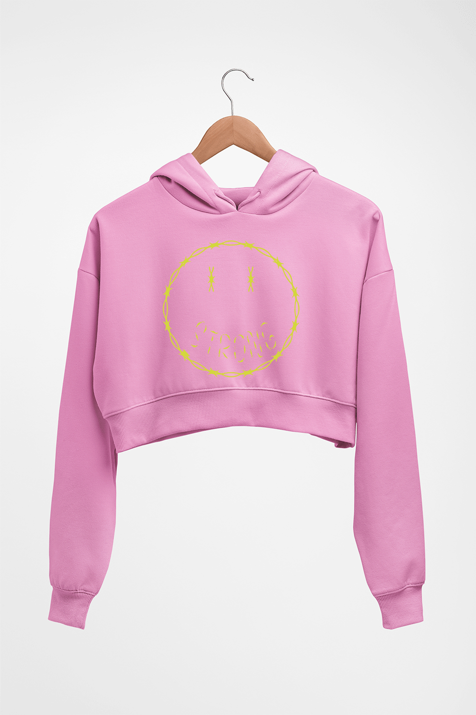 Strong Emoji Crop HOODIE FOR WOMEN-Light Baby Pink-Ektarfa.online