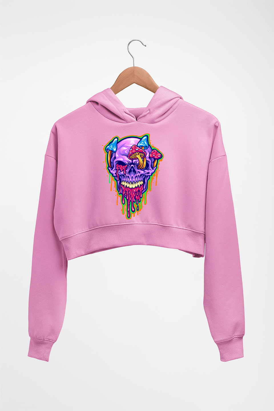 Trippy Psychedelic Skull Crop HOODIE FOR WOMEN-Light Baby Pink-Ektarfa.online