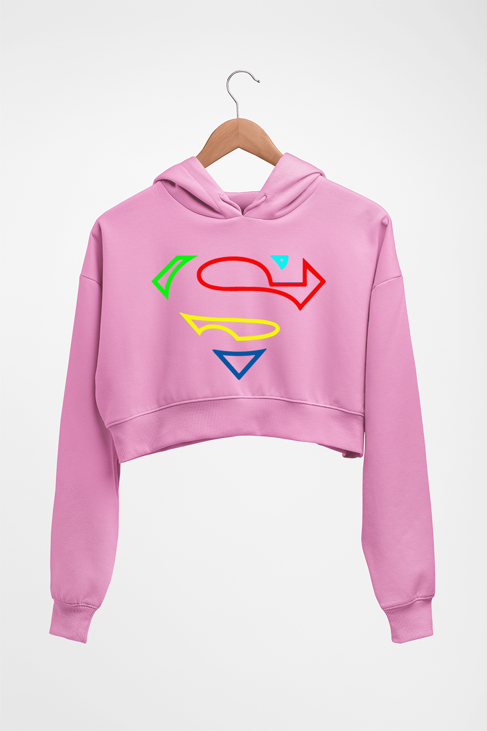 Superman Superhero Crop HOODIE FOR WOMEN-Light Baby Pink-Ektarfa.online