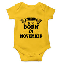 Load image into Gallery viewer, Legends are Born in November Kids Romper For Baby Boy/Girl-0-5 Months(18 Inches)-Yellow-Ektarfa.online
