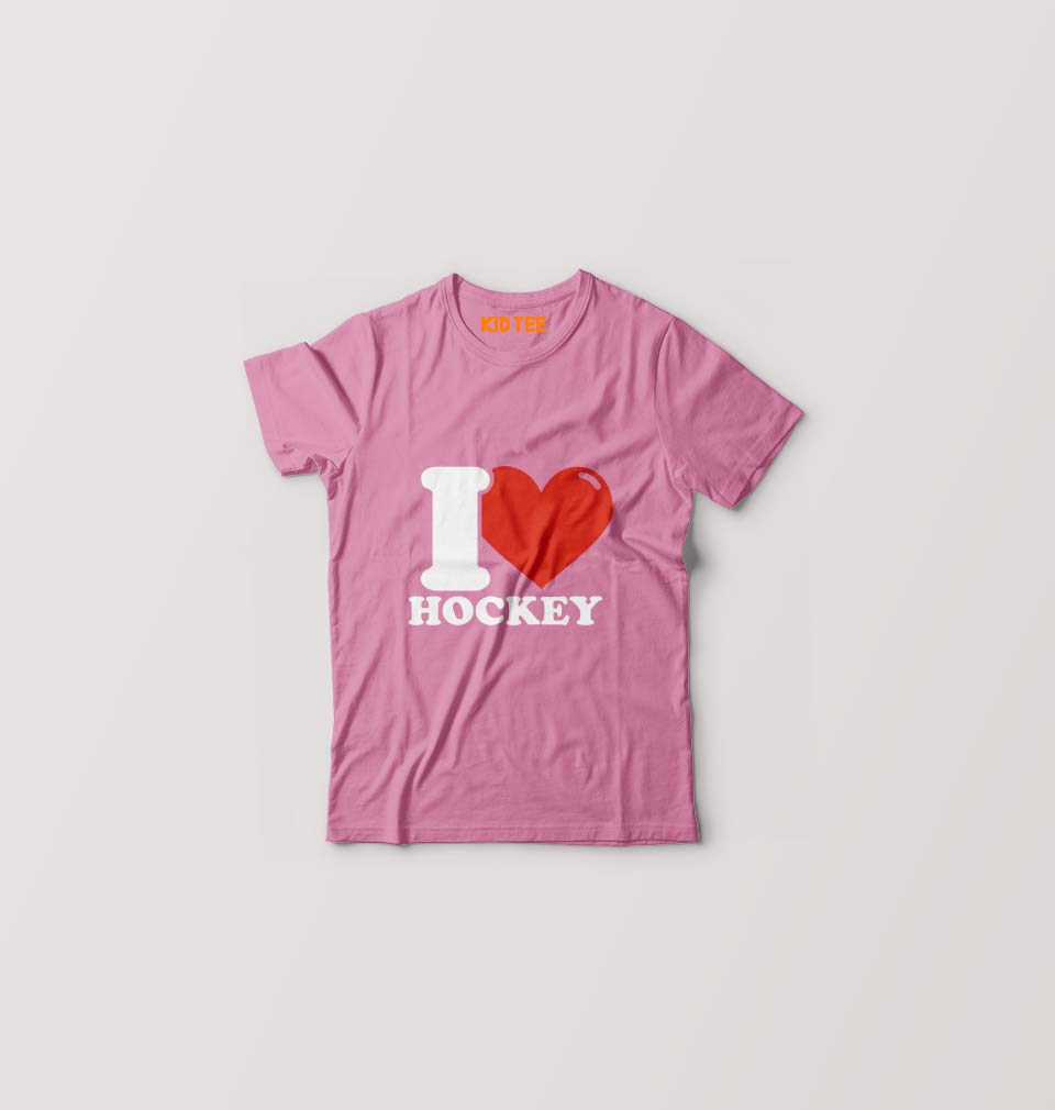 I Love Hockey Kids T-Shirt for Boy/Girl-Pink-Ektarfa.online