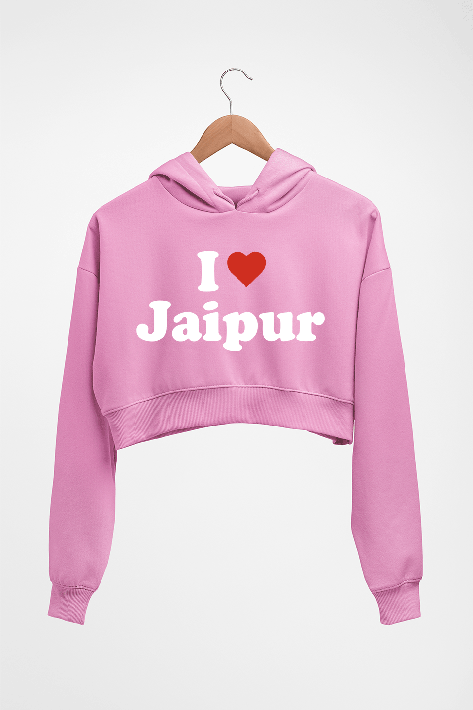 I Love Jaipur Crop HOODIE FOR WOMEN-Light Baby Pink-Ektarfa.online