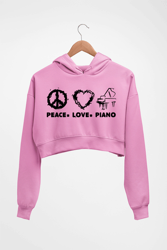 Peace Love Piano Crop HOODIE FOR WOMEN-Light Baby Pink-Ektarfa.online