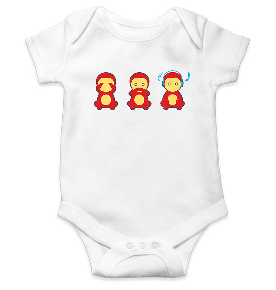 The Three wise monkeys Kids Romper For Baby Boy/Girl-0-5 Months(18 Inches)-White-Ektarfa.online