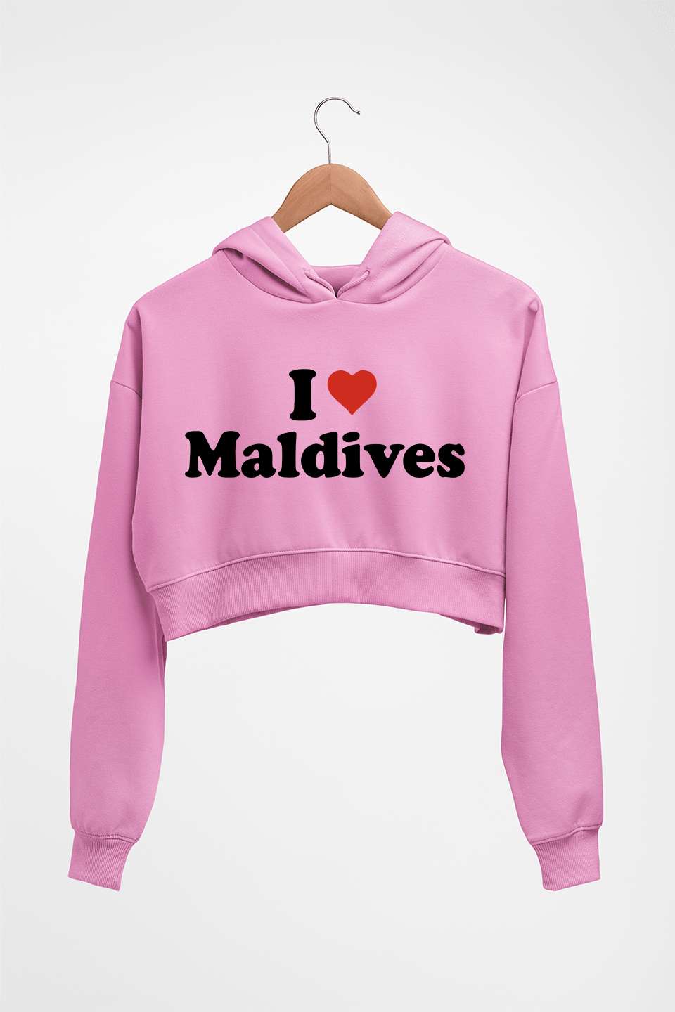 I Love Maldives Crop HOODIE FOR WOMEN-Light Baby Pink-Ektarfa.online
