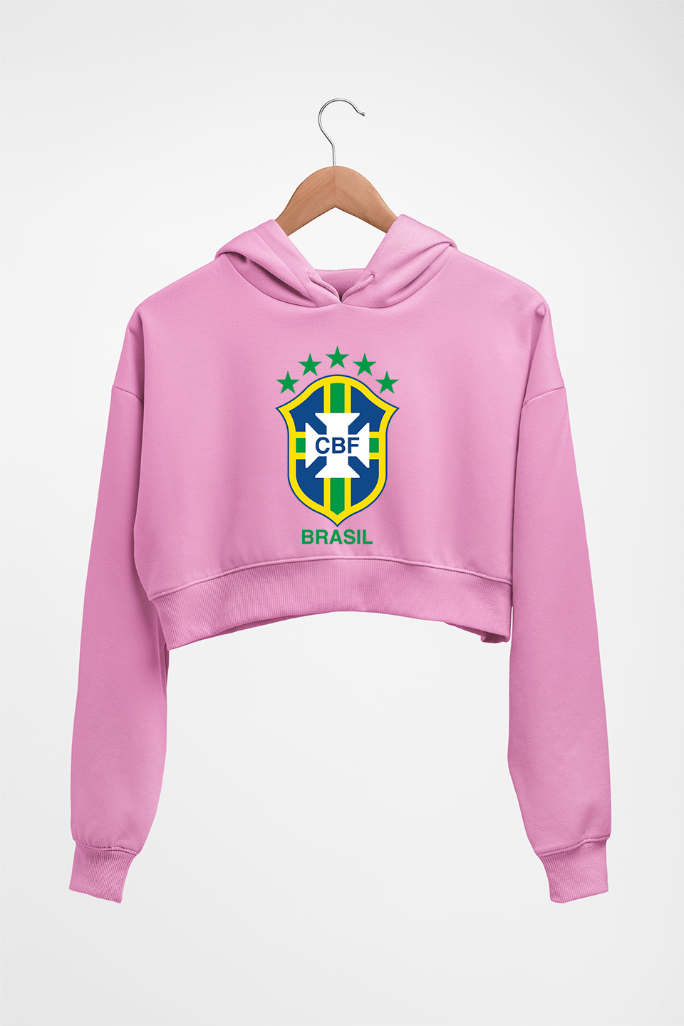 Brazil Football Crop HOODIE FOR WOMEN-Light Baby Pink-Ektarfa.online